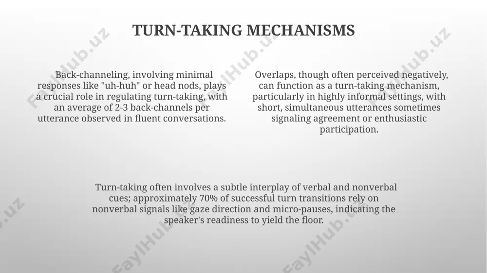 ross-cultural communication high-context cultures, such as many asian societies, rely heavily on shared understanding and implicit communication, contrasting with low-context cultures (e.g., germany) where explicit verbal communication is prioritized. approximately 93% of communication is nonverbal, highlighting the critical role of understanding cultural differences in body language, gestures, and personal space in successful cross-cultural interactions. cross-cultural communication breakdowns often stem from differing nonverbal cues; for example, direct eye contact, valued in some cultures (e.g., north america), can be considered rude in others (e.g., japan). feedback mechanisms feedback mechanisms, such as nonverbal cues like nods (70% of communication is nonverbal) and verbal affirmations (e.g., "i understand"), significantly impact the effectiveness of communication by confirming message reception and comprehension. studies show that approximately 80% of communication misunderstandings stem from a lack of or ineffective feedback. employing diverse feedback strategies, like paraphrasing and questioning (3-5 questions per idea), dramatically reduces this risk and clarifies …