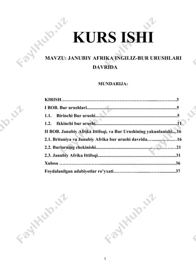 janubiy afrika ingliz-bur urushlari davrida (kurs ishi) — DOCX
