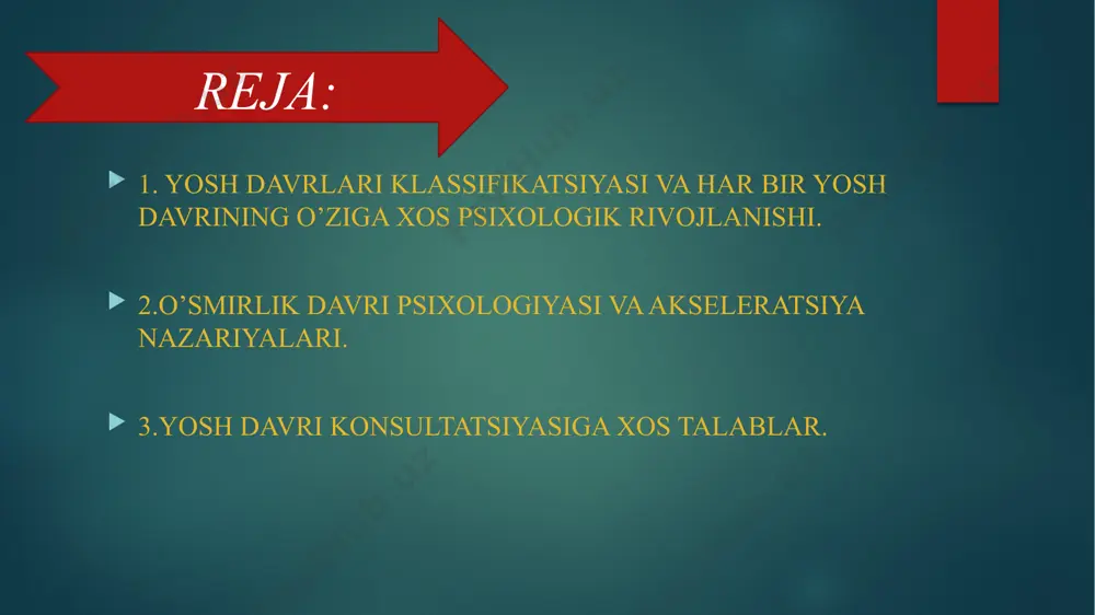 va tasavvurlarini kengaytiradilar. ular mantiqiy fikrlashni hali to'liq o'zlashtirmagan, shuning uchun egocentrizm (o'z nuqtai nazaridan boshqalarni tushunmaslik) va animizm (ob'ektlarga ruh berish) kabi xususiyatlar ko'zga tashlanadi. jean piaget 3. operatsiyalarni amalga oshirish bosqichi (7-11 yosh): - bu bosqichda bolalar mantiqiy fikrlashni rivojlantiradilar va konkret ob'ektlar bilan ishlashda ko'nikmalarini oshiradilar. ular ob'ektlarning o'zgarishini tushunishlari va ko'p jihatdan mantiqiy operatsiyalarni bajarishlari mumkin. 4. formal operatsiyalar bosqichi (12 yoshdan keyin): - bu davrda bolalar abstrakt fikrlashni o'rganadilar. ular nazariy g'oyalarni tushunish, mantiqiy argumentlarni qurish va muammolarni kompleks tarzda hal qilish qobiliyatini rivojlantiradilar. rivojlanish bosqichlari nazariyasi inson psixoseksual rivojlanishini beshta asosiy bosqichga bo'ladi. har bir bosqichda muayyan ehtiyojlar va konfliktlar mavjud bo'lib, ularning yechimi shaxsning kelajakdagi shaxsiyati va xulq-atvoriga ta'sir qiladi. quyidagi bosqichlar keltirilgan: 1. oral bosqich (0-1 yosh): - bu davrda bolalar og'zaki faoliyat orqali (emizish, ovqat yeyish) dunyo bilan aloqada bo'lishadi. ushbu bosqichda qoniqish va ehtiyojlarni qondirish og'zaki faoliyat bilan bog'liq. 2. …