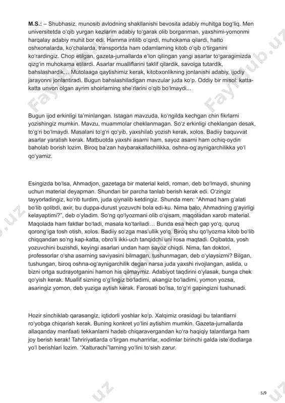 ”ning mana shu tomonlarini bugungi o‘quvchi tushunib yetishi kerak. muhimi – shu. albatta, “boburnoma”ning tanqidiy matnini, aslini ham nashr etish kerak. shu bilan birga, asarning ommaviy nashrlari ham zarur. ehtimol, tabdilni – ommaviy nashrni o‘qigan kitobxon keyinchalik asar tarovatini to‘la his etish uchun “boburnoma”ning aslini o‘qishga kirishar. tabdil “boburnoma”ning chuqurroq o‘rganilishiga, keng doirada o‘qilishiga imkon tug‘diradi. mumtoz adabiyotimizda tabdil qilinishi lozim bo‘lgan asarlar ko‘p. “qisasi rabg‘uziy”ni tabdil qilish kerak. ehtiyotkorlik bilan, e’zozlab, mas’uliyatni his etib, har bir so‘zning ma’nosinigina emas, ohangini ham saqlab qolib tabdil qilish kerak. navoiyning “mahbub ul-qulub” asari hali yaxshi tabdil qilingan emas. hozirgacha amalga oshirilgan tabdillarni qayta bir ko‘rib chiqish zarur. rahmatli abduqodir hayitmetov “hayrat ul-abror”ni yana qaytadan ko‘ra boshlagan edi. chunki vaqt o‘tishi bilan tabdil ham eskiradi. qolaversa, sho‘ro davri siyosati tazyiqi ostida ayrim boblar, baytlar qisqartirib tashlangan. tabdilni mumtoz adabiyotni chuqur tushunadigan, yuragining qo‘rini berib ishlaydigan odamlar qilishi kerak. a.o.: – adabiyotda avlodlar almashinuvi …