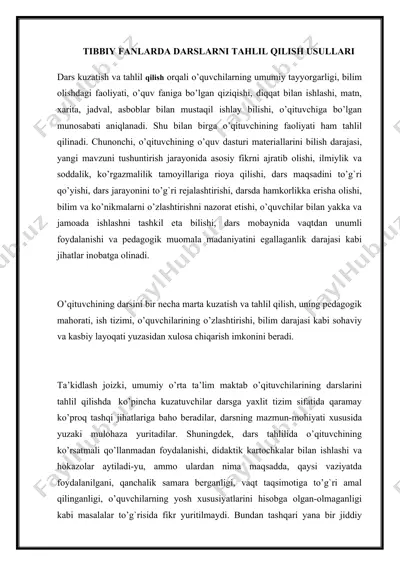 tibbiy fanlarda darslarni tahlil qilish usullari — DOCX