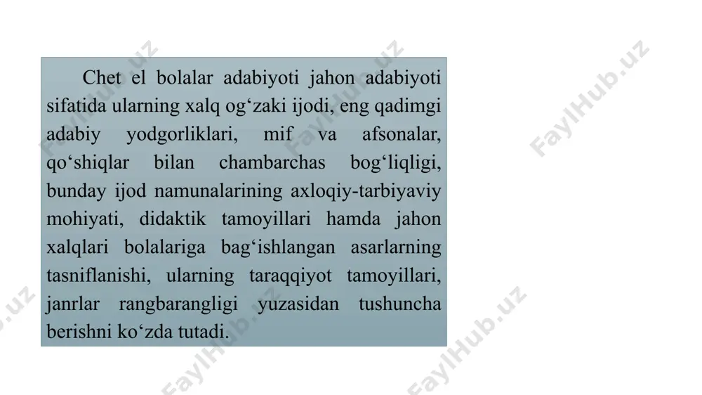 lari, aqlidroklari, axloq-odoblari bilan kitobxon qiziqishiga sazovor bo‘ladi. „daniyalik xolger”, „qor malikasi”, vatanparvarlik ruhi bilan yo‘g‘rilgan „daniya – mening vatanim”, ozodlik g‘oyasi mujassamlangan „soqchi”, ,,shiron asiri” va boshqa she’rlari poeziya janrida yaratgan eng sara asarlari jumlasiga kiradi. andersen o‘z romanlarida („improvizator”) zamonasi uchun juda muhim bo‘lgan voqealarni qamrab olishga harakat qiladi.uning ijodi ko‘p qirrali va rang-barangdir. janni rodari janni rodari(1920 - 1980)o‘zining ijodiy faoliyatini jurnalistlikdan boshlab, butun dunyoga mashhur muallif – ertakchi nomini olgan,o‘zining adabiy faoliyati uchun h.k. andersen nomidagi oltin medalga sazovor bo‘lgan yozuvchi. u nonvoyning o‘g‘li. mamalakatning shimolida alp etaklarida joylashgan kichkinagina shaharda tug‘ilgan portfolio janni bolaligidan o‘zining aqlga sig‘mas fantaziyalari bilan ajralib turardi. bolaning boy tasavvuriga uni o‘rab turgan barcha narsalar: ko‘lning toza, tiniq suvi, oroldagi qasr va uning o‘rtasida otasining nonvoyxonasi hamda undapo‘rsillab, bijirlab, pufakchalar chiqarib turgan oshgan xamir ozuqa berardi rodari o‘zining birinchi she’rlarini bosmadan chiqarishni “unita” gazetasida, unga “bolalar sahifasi”ni topshirishganda boshlagan edi. gazeta …