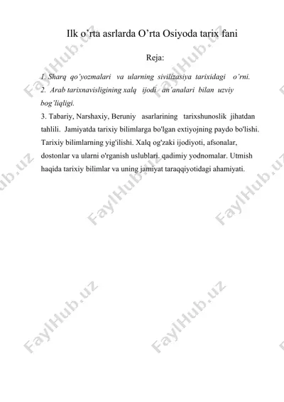 ilk o’rta asrlarda o’rta osiyoda tarix fani — DOC