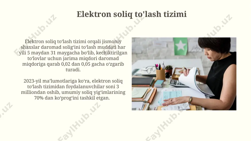 jarima stavkalari qo‘llaniladi va bu kechikish davomiyligiga bog‘liq. noqonuniy faoliyat natijasida olingan daromadlar uchun jazolar, soliq miqdorining 2 barobarigacha yetishi mumkin, bunday holatlarda jinoyat javobgarligi ham ko'zda tutilgan. soliq agentliklari va ularning vazifalari ba'zi moliyaviy institutlar, masalan, banklar, foiz daromadlari bo'yicha soliqni ushlab qolish va soliq organlariga yillik hisobotlar taqdim etish vazifasini o'taydigan soliq agentlari hisoblanadi. soliq agentlari, masalan, ish beruvchilar, ish haqidan 6-42% gacha bo'lgan progressiv stavkalar bo'yicha daromad solig'ini ushlab qolish va to'lash majburiyatiga ega. soliq tizimining iqtisodiy ta'siri soliq stavkalarining progressiv tabiati yuqori daromadli shaxslardan koʻproq soliq yigʻishga yordam beradi, bu esa ijtimoiy xarajatlarni moliyalashtirishga va byudjetning defitsitini kamaytirishga hissa qoʻshadi. 2023 yilda joriy etilgan yangi soliq islohotlari, soliqqa tortish bazasini kengaytirish orqali, davlat daromadlarini 5% ga oshirishga olib keldi, bu esa infratuzilmani rivojlantirishga sarflanishi mumkin. soliq hisob-kitobi usullari progressiv soliq tizimi qo‘llaniladi, ya’ni daromad miqdori oshishi bilan soliq stavkasi ham ortadi. masalan, 12 million von gacha …
