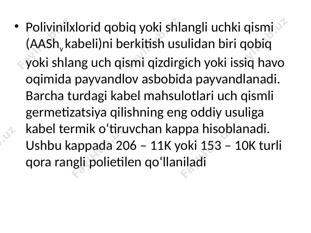 ‘altakdagi qurilish uzunligi 900 – 1130 m dan kam bo‘lmasligi zarur. tunnel va kanallarda yotkaziladigan kabellar qurilish uzunligi 400 m dan kam bo‘lmasligi kerak. kafolat vaqti va kabel xizmat muddati. kabel kafolat vaqti – bu davr ichida kabel ishlab chiqaruvchi zavod kabelga belgilangan talabni bajarilishini ta’minlashi kerak. ushbu shart iste’molchi tomonidan kabel elitib berilishi, saqlanishi, yotkazilishi, montaji va ekspluatatsiya buzilmagan holatda bajariladi. kafolat vaqti kabel ekspluatatsiyasi boshlangandan hisoblanadi. kabel xizmat muddati deganda, uning ekspluatatsiya boshlanishidan chegaraviy holatga etgan kalendar davomat vaqti olinadi, ya’ni uni boshqa ekspluatatsiya qilish imkoniyati bo‘lmaydi. xizmat muddati kabel sotib olingandan boshlab hisoblanib, transportirovka, saqlash, yotkazish, montaj va ekspluatatsiya shartlari buzilmagan bo‘lishi kerak. kuchli kabel konstruktsiyasiga qarab uning kafolat vaqti va kabel xizmat muddati quyidagi 26.4-jadvalda keltirilgan. kafolat vaqti va kabel xizmat muddati jadvali muddat ko‘rinishi kabellar plastmassa izolyatsiyali gost 16442–80 moy shimdirilgan qog‘oz izolyatsiyali gost 810–73 oqmas tarkibli qog‘oz izolyatsiyali gost 18409–73 kafolat vaqti xizmat muddati …