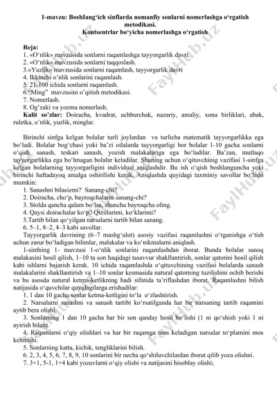 sonlarni nomerlashga o‘rgatish metodikasi — DOCX