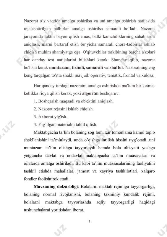hni boshlaydi, boshqalarga yomonligini ko'rsatmaslikka harakat qiladi.bu inqirozning quyidagi ko'rinishlarida namoyon bo'ladi: antikalar, mannerizmlar, xatti-harakatlarning sun'iy keskinligi, injiqlik tendentsiyasi, affektiv reaktsiyalar, nizolar.bu tashqi xususiyatlarning barchasi bola inqirozdan chiqib, yangi yoshga kirganida yo'qola boshlaydi. o`quv faoliyati, eng avvalo, bilish faoliyati bo`lib, aqliy operatsiyalarni o`zlashtirish yo`li bilan tegishli aqliy rivojlanish shartida, barcha psixik funksiyalarni zaruriy rivojlantirish, o`rganishga ijobiy turtki bo`lgan holda muvaffaqiyatli rivojlanadi. o'quv faoliyati murakkab tuzilishga ega bo'lib, uzoq shakllanish yo'lini bosib o'tadi. uning rivojlanishi maktab hayotining barcha yillari davomida davom etadi, lekin poydevor maktabda o'qishning birinchi yillarida qo'yiladi. tarbiyachining ko'rsatmalariga to'g'ridan-to'g'ri rioya qilishdan 2-sinfning oxiri, 3-sinfning boshigacha bola o'zini o'zi boshqarishga o'tadi. o'z-o'zini tartibga solish - o'z maqsadlari va vazifalarini belgilash va modellashtirishni o'zlashtirish qobiliyati. boshqacha qilib aytganda, "sinov va xato" usulidan umumiy qonuniyatlarni ajratib ko'rsatish va muammolarni hal qilish usulini boshqa muammolarga o'tkazish qobiliyatiga o'tish. shunday qilib, bolaning aniq-amaliy vazifalarni o'quv-amaliy vazifalarga aylantirish qobiliyati haqida gapirish mumkin. bu daqiqalar, …