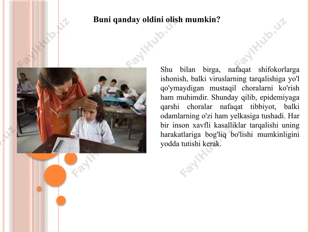 gandan keyin amalga oshirilishi mumkin. ma'muriy choralar haqida ko'proq o'qing maxsus imtihonlar epidemiologlar maxsus tekshiruvlar o'tkazadilar, jumladan: bemorlar va ular bilan aloqada bo'lgan odamlarning so'rovi; infektsiya o'choqlarini tekshirish; hujjatlarni oʻrganish (uy-joy, tibbiy va h.k.); sanitariyani o'rganish; infektsiyalangan odamning laboratoriya tekshiruvlari; inkubatsiya davridagi kuzatish. natijalarni olganingizdan keyin siz epidemiyaga qarshi chora-tadbirlar rejasini tuzishni boshlashingiz mumkin. asosiy vazifaepidemiyaga qarshi chora-tadbirlar - epidemik jarayonning omillariga (bo'g'inlari, elementlari) o'choqda yuqumli vositaning aylanishini to'xtatish uchun samarali ta'sir qilish. shuning uchun bunday chora-tadbirlar uni zararsizlantirishga, uning yuqish mexanizmlarini buzishga va epidemiyada infektsiya ehtimoliga duchor bo'lgan odamlarning patogeniga qarshi immunitet darajasini oshirishga qaratilgan. ammo turli yuqumli patologiyalar uchun individual chora-tadbirlarning ahamiyati bir xil emas. masalan, ichak yuqumli kasalliklarida umumiy sanitariya tadbirlari infektsiyaning tarqalish yo'llarini bartaraf etish va uning o'choqlarini zararsizlantirish uchun samarali bo'ladi, nafas yo'llari infektsiyalari (qizamiq, difteriya) o'chog'ini bartaraf etishda, bolalarni immunizatsiya qilishda. hududida ushbu e'tibor ustunlik qiladi. infektsiya manbasini zararsizlantirishga qaratilgan chora-tadbirlar antroponoz va zoonozlarda …