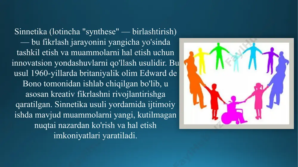 or berishga yordam beradi, intuitiv jarayonni faollashtirish uchun maqbul sharoitlarni yaratadi. v.f. natali tadqiqot usulini muhokama qilar ekan, o'qituvchi yoki talabaning o'qituvchi bilan birgalikda topshiriq qo'yishi tadqiqot usulining mohiyatiga zid emasligini yozgan va buni hatto olimlar ham o'z muammolarini hal qilish usullarini qarzga olishlari mumkinligi bilan isbotlagan va talabalar. har doim ham o'z-o'zidan texnika va manipulyatsiyani kashf eta olmaydi. mustaqillikka, p.p. blonskiyning so'zlariga ko'ra, talabani asta-sekin pastga tushirish, unga ilmiy ish usullarini o'rgatish kerak. biroq, b.v. kabi o'qituvchilar. vsesvyatskiy va a.p. pinkevich o'qituvchi faqat talaba shug'ullanishi kerak bo'lgan maqsadni belgilashda ozgina yordam berishi mumkinligiga ishondi. birinchidan, muammoning umumiy belgilari muhokama qilinadi, birinchi yechimlar ilgari suriladi va bartaraf etiladi, analogiyalar yaratiladi va ishlab chiqiladi, muammoni tushunish uchun analogiyalardan foydalaniladi, muqobil variantlar tanlanadi, yangi analogiyalar izlanadi. shundan so'ng ular muammoga qaytadilar. sinektika usulini qo'llashda natijalarga qaramaslik tavsiya etiladi, chunki fikrning so'zlashuvi uning rivojlanishini sekinlashtiradi. tizimli tahlil tamoyiliga asoslangan "morfologik tahlil" usuli (ko'p …
