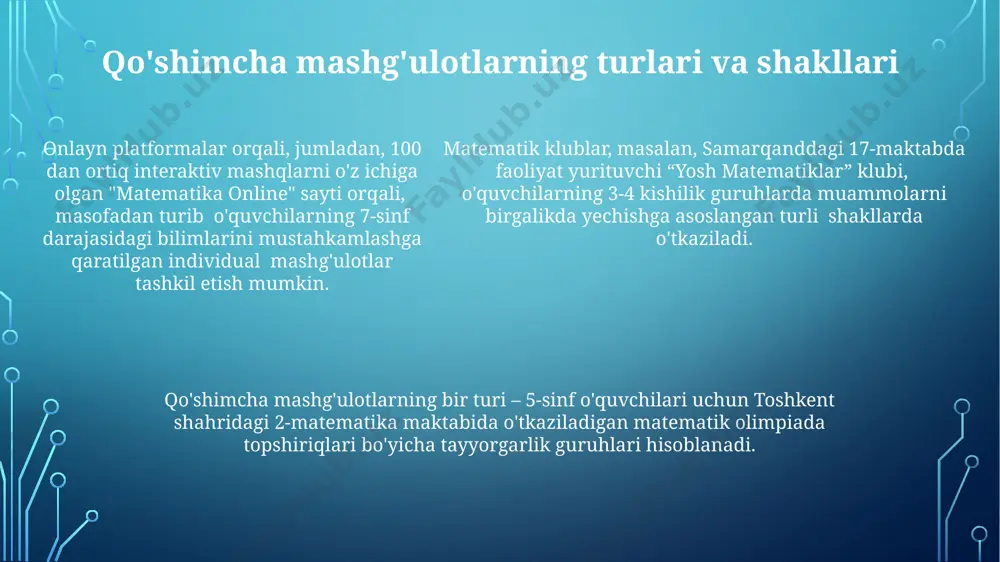 matematikadan sinfdan tashqari ishlarni tashkil etish metodikasi - Page 5