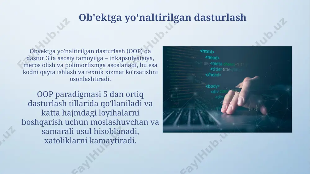 a bsd kabi turli litsenziyalar ostida tarqatiladi, bu esa kodni o'zgartirish, qayta tarqatish va tijoriy maqsadlarda foydalanish imkoniyatini beradi. ochiq manbali dasturiy ta'minotning 10000 dan ortiq faol loyihalari mavjud bo'lib, ularning ko'pchiligi github kabi platformalarda joylashgan va millionlab foydalanuvchilar tomonidan qo'llab-quvvatlanadi. amaliy dasturiy ta'minot amaliy dasturiy ta'minot, foydalanuvchilarga ma'lum bir vazifani bajarishga yordam beradigan dasturlar to'plamidir, masalan, matn muharriri yoki hisoblash varag'i kabi, odatda 20 dan ortiq turdagi funksiyalarga ega bo'lishi mumkin. zamonaviy amaliy dasturiy ta'minotlarning 80% dan ortig'i, foydalanuvchi interfeysini soddalashtirish va samaradorlikni oshirish maqsadida, grafik interfeys (gui) texnologiyalaridan foydalanadi. ma'lumotlar bazasi boshqaruvi tizimlari mbbt ning asosiy funksiyalari orasida ma'lumotlarning yaxlitligini ta'minlash, ma'lumotlarga kirishni boshqarish va foydalanuvchilarga sql yoki boshqa so'rov tillari orqali ma'lumotlar bilan ishlash imkoniyatini berish kiradi, bu esa ma'lumotlarni samarali tahlil qilishga imkon beradi. ma'lumotlar bazasi boshqaruv tizimlari (mbbt) relational, nosql va obyektga yo'naltirilgan kabi turli xil modellarda mavjud bo'lib, har biri ma'lumotlarni saqlash va qayta …