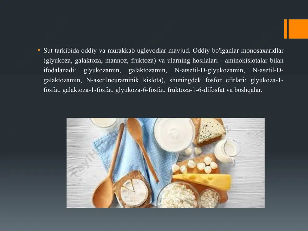 ng o'ziga xos aylanishi va kristallanish qobiliyati birinchi navbatda amaliy qiziqish uyg'otadi. laktozaning izomerik shakllari turli xil eruvchanlikka ega. b-laktozaning suvda eruvchanligi a-laktozanikidan yuqori. laktozaning a-gidrat shakli (kristalli laktoza) eritilganda avval uning toʻyingan eritmasi hosil boʻladi, soʻngra erigan a-laktozaning bir qismi b-shaklga aylanadi. bir izomer shakldan ikkinchisiga o'tish laktozaning aldegid shakli orqali sodir bo'ladi. eritmadagi laktozaning a- va b-shakllari oʻrtasida haroratga qarab dinamik muvozanat oʻrnatiladi. dinamik muvozanat sharoitida 20 ° c da laktoza eritmasi 37,75% a-laktoza va 62,25% b-laktoza o'z ichiga oladi. laktoza optik jihatdan faol, ikkala shakl ham polarizatsiya tekisligini o'ngga aylantiradi. mutarotatsiya hodisasi (izomerlar o'rtasida tautomerik muvozanatning o'rnatilishi va optik aylanishning o'zgarishi) tufayli yangi tayyorlangan suvli laktoza eritmalarining o'ziga xos aylanishi saqlash vaqtida o'zgaradi. laktoza o'ta to'yingan eritmalardan kristallanadi va kristallanish sharoitiga qarab, laktozaning a-gidrat shakli yoki b-laktoza kristallanadi. a-laktoza o'ta to'yingan laktoza eritmalaridan 93,5 °c dan past haroratlarda bir molekula gidratatsiya suvi bilan kristallanadi. b-laktoza 93,5 ° …