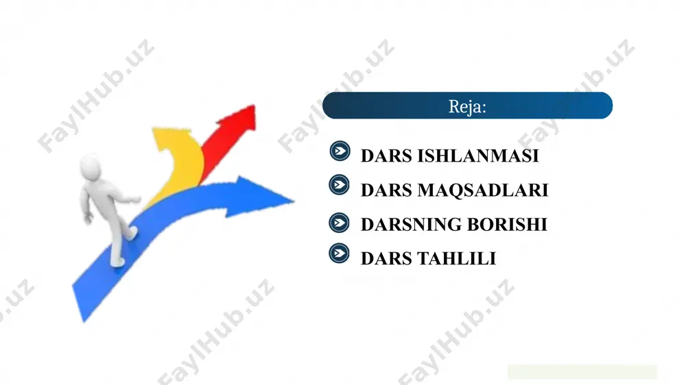 ng: darsning borishi o‘quvchilar darsdagi faolligidan kelib chiqib (yaxshi – o‘rta – yaxshilanishi kerak) o‘qituvchi yakuniy mulohazalarni aytadi baholash dars tahlili a b 2 ba’zi o‘quvchilar uchun grafik jadval tushunchasi murakkab bo‘lishi mumkin qo‘shimcha mashq uchun vaqt yetishmasligi mumkin 1 o‘quvchilar faol ishtirok etdi, qurolli kuchlar tarkibini mustaqil o‘rgandi. guruhli va juftlik ishlari ijtimoiylashuv va fikr almashishni kuchaytirdi. vizual va grafik metodlar mavzuni chuqur o‘zlashtirishga xizmat qildi 💡 taklif: darsdan so‘ng qo‘shimcha interaktiv testlar yoki viktorinalar tashkil etilsa, bilim mustahkamlanadi sessiya bo‘yicha savollaringiz… ishtirokingiz uchun rahmat! image11.png image10.svg image12.png image12.svg image13.png image14.png image15.png image6.jpeg image7.png image8.png image41.svg image9.png image6.svg image10.png image8.svg image16.png image17.png image18.jpeg image19.png image20.jpg image21.png image22.png image3.jpg /docprops/thumbnail.jpeg