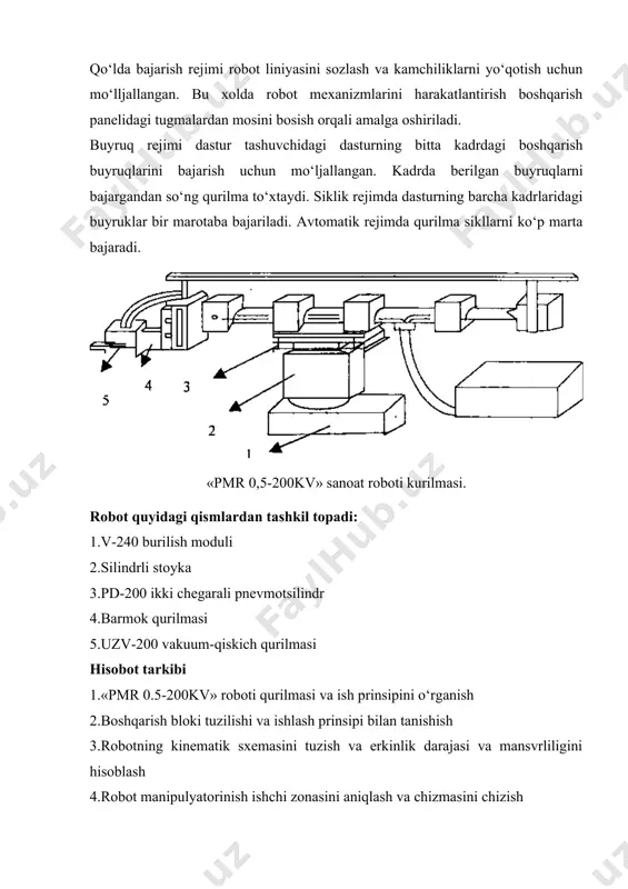 tizimlarning sinflanishi. 2.robotlarni boshqarish tizimlari. 3.adaptiv va sun’iy intellektli robotlar. 4.robototexnik qurilmalarning sensor qurilmalari robotlaring sezish tizimlarini qurish prinsipi. 5.texnik qurish tizimlarining tuzilishi va turlari. 6.robot yuritmalari, ularning afzalliklari va kamchiliklari. 7.robotlarning dastur ta’minoti. image1.emf