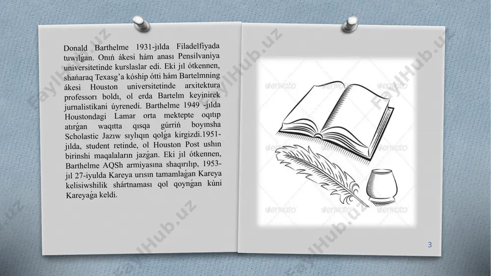 ken jeńisi" - bir qatar eliklewshilerdi tuwdırdı hám keyingi bir neshe on jıllıqlar qısqa fantastikasini anıqlawǵa járdem beredi. 6 barthelme óz tabıslı bolıwın qısqa gúrriń formasında dawam ettirdi, "sóylep bolmaytuǵın ámeliyatlar, buranlawlar" (1968). bul jıynaqtaǵı keń qamtılǵan gúrrińlerden biri "balon" barthelmenin’ súwretshi retindegi niyetlerin sáwlelendiredi. gúrrińshi manhattanning kóp bóleginde úlken, tártipsiz sharni puflaydi jáne bul xalıqta hár qıylı reaksiyalarǵa sebep boladı. balalar onıń joqarısında oynaydı, odan shın mániste sirt dárejesinde zawıq alıwadı, úlkenler onıń mánisin oqıwǵa háreket qıladılar, bıraq onıń turaqlı ózgeriwshen forması tańlanıwda qaladılar, húkimet onı joq etiwge háreket etedi, bıraq áwmetsizlikke ushraydı. aqırǵı abzacta, oqıwshı gúrrińshi tek jeke sebeplerge kóre sharni isikirganligini bilip aladı hám ol sharning ózinde hesh qanday ishki mánisti kórmeydi. 7 bul jıynaqtaǵı basqa dıqqatqa iye gúrrińler qatarına “indiya kóterilisi” zamanagóy qalaǵa komanchilar hújimi sawlelengen aqldan ozgan kollaj hám “robert kennedi cho'kib ketiwden qutqarildi”, jámiyetlik ǵayratkerin anıqına biliwdiń qıyınshılıqların kórsetiwshi vinyetkalar ceriyasini óz ishine aladı. …