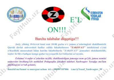 zakovat intellektual o‘yini e’lon — DOCX
