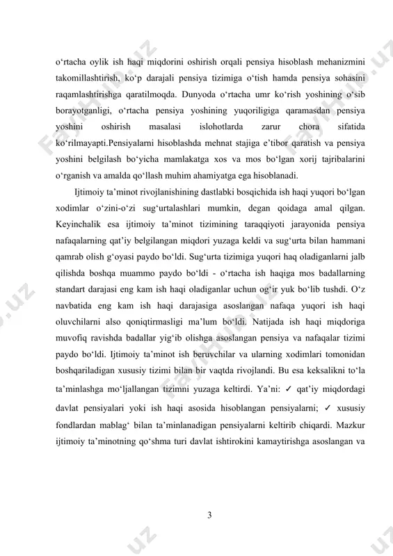 asoslarini chuqurroq o`rganish; · ijtimoiy maqsadlarga yo’naltirilgan davlat maqsadli jamg`armalarining moliyaviy resurslaridan samarali foydalanish masalalari hamda ularning mamlakat ijtimoiy siyosatini olib borishdagi ahamiyatini ochib berish; · iqtisodiy maqsadlarga yo’naltirilgan davlat maqsadli jamg’armalarining iqtisodiyotni modernizatsiya qilish jarayonidagi ishtirokini oshirish shartsharoitlarini tahlil qilish; · davlat maqsadli jamg`armalar faoliyatini samarali tashkil etish bo`yicha mahalliy va xorij tajribasidan kelib chiqqan holda taklif va tavsiyalar berish; kurs ishining tashkiliy tuzilmasi:ushbu kurs ishi 2 ta bob,6 ta paragrf, xulosa hamda foydalanilgan adabiyotlardan iborat. i.bob.davlatning byudjetdan tashqari jamg’armalari mazmun va mohiyati. 1.1. byudjetdan tashqari jamg’armalar davlat moliyasi bug’ini sifatida. davlat moliyasi davlatni kerakli iqtisodiy, ijtimoiy va siyosiy funksiyalarini bajarish uchun pul mablag’lari bilan ta’minlashga undalgan moliya tizimining muhim bug’inidir. davlat moliyasi tarkibiga quyidagilar kiradi: - davlat byudjeti. · byudjetdan tashqari jamg’armalar. - davlat kreditlari. · davlat korxonalari moliyasi. davlat moliyasining sanab о‘tilgan turli xildagi bug’inlari bо‘yicha davlat iqtisodiy va ijtimoiy jarayonlarning tarmoq va hududiy muammolarning yechimlarini keng …