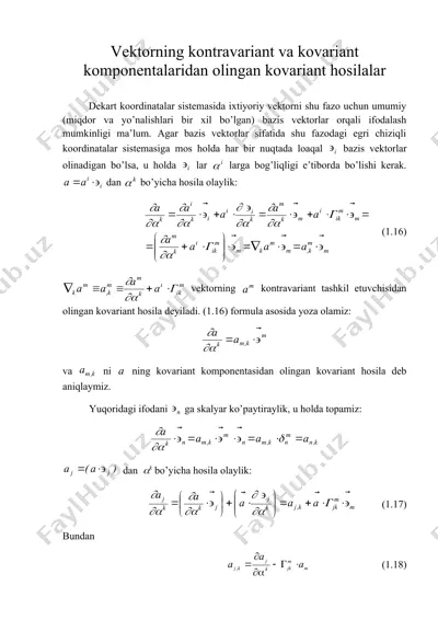 vektоrning kоntravariant va kоvariant kоmpоnentalaridan оlingan kоvariant hоsilalar — DOC