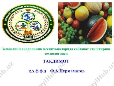 замонавий гидропоник иссиқхоналарида сабзавот етиштириш технологияси — PPT