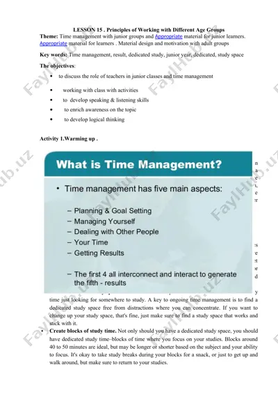 time management principles for different age groups — DOCX