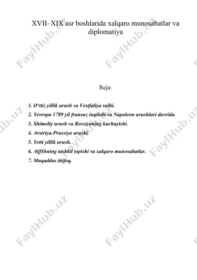 xvii–xix asr boshlarida xalqaro munosabatlar va diplomatiya — DOC