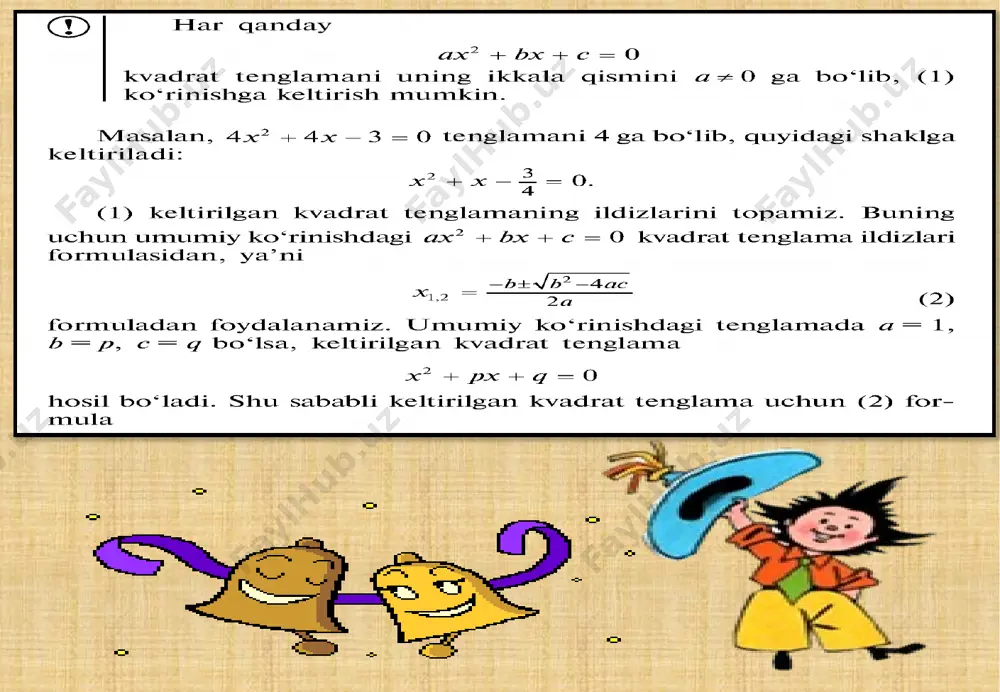 keltirilgan kvadrat tenglama. viyet teoremasi - Page 5