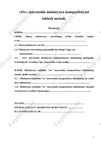 «ov» mavzusida miniatyura kompozitsiyasi ishlash metodi. — DOC