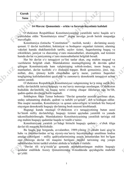 o‘zbekiston respublikasi konstitutsiyasi haqida ma’lumot — DOC