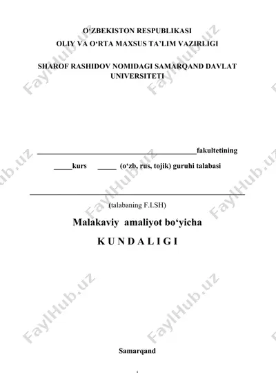 malakaviy amaliyot to'g'risida kunlik ishlar — DOCX
