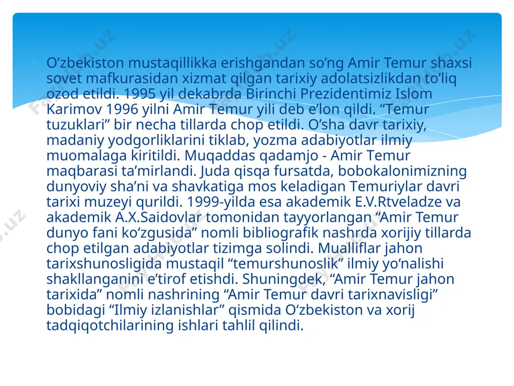 ahrida amalga oshirilgan tarixiy manbalarda amir temurning to’rtta o’g’li: jahongir mirzo, umarshayx mirzo, mironshoh mirzo, shohrux mirzo va ikkita qizi oqa begim va sulton baxt begim haqida ma’lumotlar uchraydi. sharofiddin ali yazdiyning “zafarnoma” asarida amir temurning yana ikki nafar o’g’li bo’lganligi haqida ma’lumotlar uchraydi. ular jahonshoh (1367 yilda tug’ilgan) va ibrohim sulton (1384-1385) lar bo’lib, afsuski go’dakligida vafot etishgan. amir temur padari buzrukvor sifatida hayotlik davridayoq oltita farzandining uchtasidan ayriladi. bu orada yana zavjasidan, sevimli opasi qutlug’ turkon og’odan ayrilib qoladi. aynan kesh shahrida qurilgan oqsaroy (hozirda ham mavjud) ni opasiga bag’ishlab barpo ettirdi. sohibqiron amir temurga, ayniqsa, uning katta o’g’li jahongir mirzoning (1377 yil) vafot etishi nihoyatda katta zarba bo’lgan. jahongir mirzo amir temurning to’ng’ich o’g’li edi. u 1356 yilda kesh (hozirgi shahrisabz) shahrida tug’ilgan. xondamirni ma’lumot berishicha, onasi turmish og’a (nurmushk) amir joku barlosning qizi edi. turmish og’a 27 yoshida olamdan o’tgan. jahongir mirzo otasi temurga o’xshab bir …