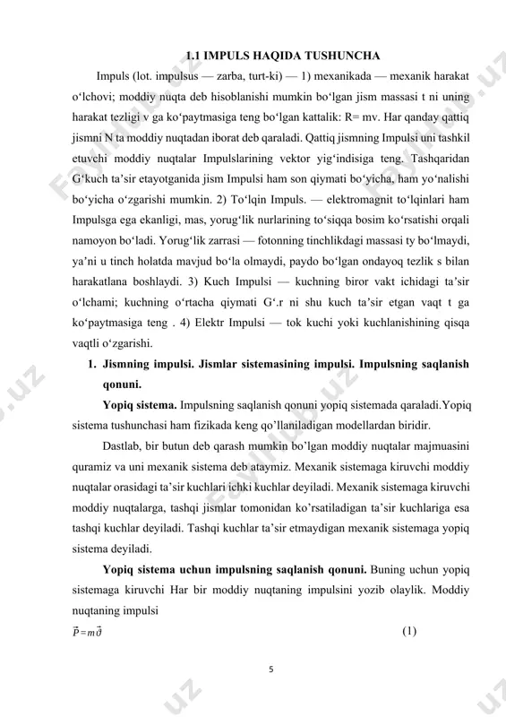 tezlikning tiklanish koeffisienti. ikki jismning to’qnashishi natijasida harakatholatining bir onda o’zgarishiga urilish deyiladi. urilishvaqtida ikkala jismning shakli o’zgaradi, ya’ni deformasiyalanadi. uriluvchi jismlarning nisbiy harakat kinetikenergiyalari urilish vaqtida deformasiyaning potensial energiyasiga va molekulalar issiqlik harakat energiyasigaaylana boradi. urilish urilayotgan jismlar orasida energiyaning taqsimlanishiga olib keladi. umumiy holda urilishni ikki bosqichga ajratish mumkin. birinchi bosqich davomida jismlar o’zaro yaqinlasha borib, reaksiya kuchlariga qarshi ish bajarishi sababli ularning kinetik energiyalari nisbiy tezliklari nolga teng bo’lguncha kamaya boradi. shundan so’ng ikkinchi bosqichda jismlar o’z shakllarini tiklay boradi va o’zaro uzoqlasha boshlaydi. bunda reaksiya kuchlarining bajargan foydali ishi hisobiga jismlarning kinetik energiyasi orta boradi, nihoyat jismlar bir biridan ajraladi va urilish jarayoni tugaydi. jismlarning urilishdan keyingi nisbiy tezligi, urilishgacha bo’lgan nisbiy tezligidan har doim kichik bo’lishi tekshirishlardan ma’lum bo’ldi. bunga sabab, amalda hech qachon ideal elastik jismlarning mavjud emasligidir. jismlarning elastiklik yoki noelastiklik darajasi k—tezlikning tiklanish koeffisienti bilan tavsiflanadi. tezlikning tiklanish koeffisienti deb, jismlarning urilishdan …