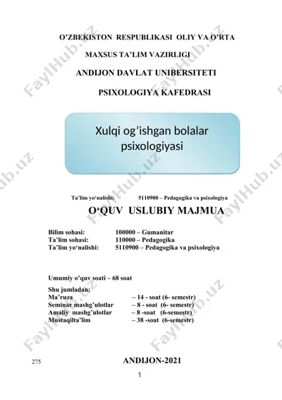 xulqi og’ishgan bolalar psixologiyasi — DOC
