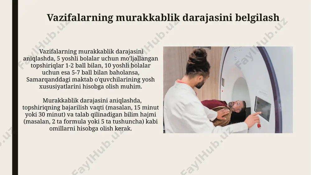 soblanadi. farqlanuvchi o'qitish yondashuvi bilan andijondagi maktabda 10 ta o'quvchi uchun 3 xil turdagi o'quv materiallari (matn, rasm, audio) dan foydalanib, har bir o'quvchining o'rganish uslubini inobatga olib, topshiriqlar tayyorlash mumkin. ish varaqalarini tayyorlashning umumiy tamoyillari ish varaqalarini tayyorlashda o'quvchilarning yosh xususiyatlarini, masalan, 7-sinf o'quvchilari uchun murakkabroq vazifalarni, 3-sinf o'quvchilari uchun sodda vazifalarni qo'llash kerak, shuningdek, samarqanddagi maktablarning o'quv dasturlariga moslashtirish lozim. ish varaqalarini tayyorlashda rangli rasmlar va chizmalar, shuningdek, toshkentdagi grafik dizayn studiyasining qo'llanmalaridan foydalanish, o'quvchilarning diqqatini jalb qilish va motivatsiyasini oshirish uchun juda muhimdir. e'tiboringiz uchun rahmat @taqdimot_robot image1.jpg image2.jpg image3.jpg image4.jpg image5.jpg image6.jpg image7.jpg image8.jpg image9.jpg image10.jpg image11.jpg image12.jpg image13.jpg image14.jpg
