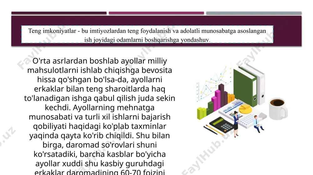 beriladigan nafaqalar: ko'proq vakillik xodimlari; odamlarni qadrlash va hurmat qilish; to'liq hissa qo'shish imkoniyati; ijodkorlikni oshirdi 3-qadam turli xillikni korporativ strategiyaga integratsiyalash korporativ qadriyatlar va missiyani diversifikatsiya qilish e’tiboringiz uchun rahmat! image1.jpeg image2.jpeg image3.png image4.png image5.png image6.png image7.jpeg image8.jpeg image9.png image10.png image11.png /docprops/thumbnail.jpeg