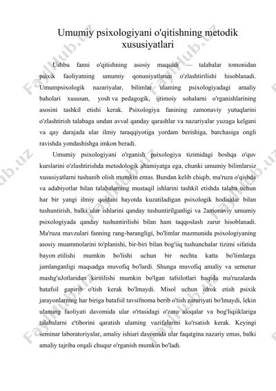 umumiy psixologiyani o'qitishning metodik xususiyatlari — DOC