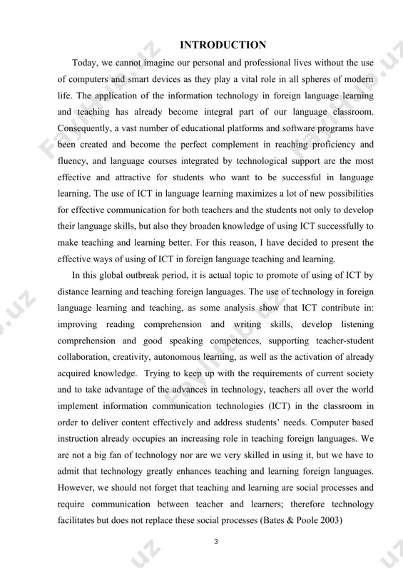 cher-student collaboration, creativity, autonomous learning, as well as the activation of already acquired knowledge. trying to keep up with the requirements of current society and to take advantage of the advances in technology, teachers all over the world implement information communication technologies (ict) in the classroom in order to deliver content effectively and address students’ needs. computer based instruction already occupies an increasing role in teaching foreign languages. we are not a big fan of technology nor are we very skilled in using it, but we have to admit that technology greatly enhances teaching and learning foreign languages. however, we should not forget that teaching and learning are social processes and require communication between teacher and learners; therefore technology facilitates but does not replace these social processes (bates & poole 2003) ict – information and communications technology has the proven power to change the world. this acronym refers to the …