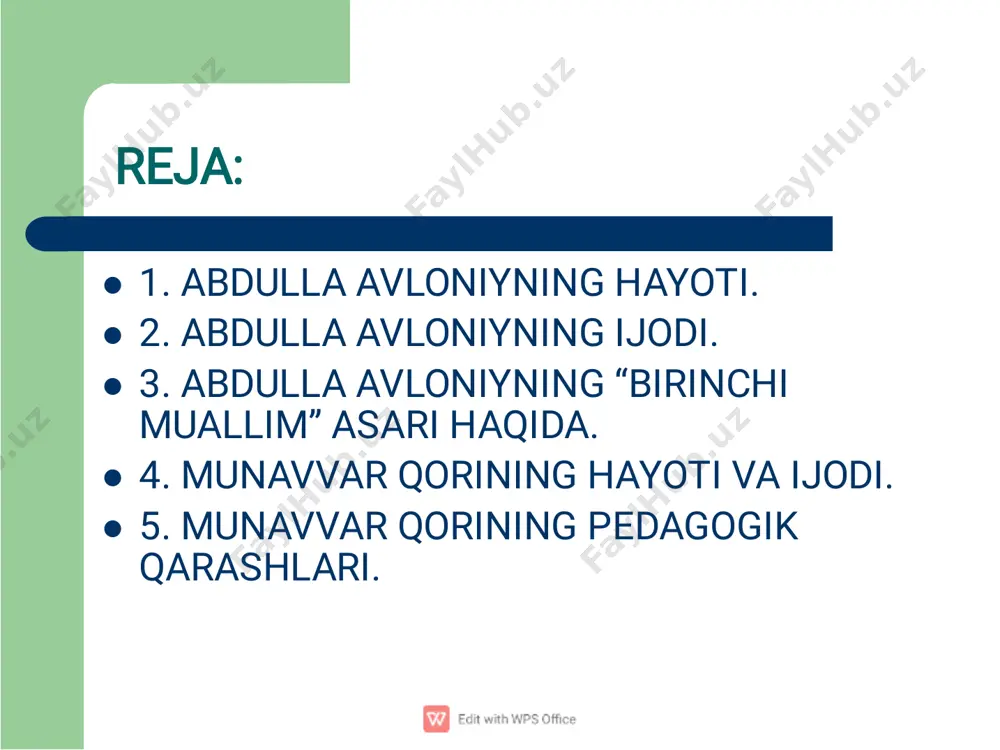 ndagi jadidchilik harakatining yirik namoyandalaridan biri, pedagogdir. u 1878 yilda toshkentning shayhontohur dahasidagi darxon mahallasida dindor ziyoli oilasida tavallud topgan. otasi abdurashidxon madrasada mudarris, onasi xosiyatxon mahallaning otin oyisi bo‘lgan. munavarqori ilk saboqni ota-onasidan, mahalla maktabidan olib savodini chiqardi. so‘ngra toshkentdagi yunusxon madrasasida va buxoro madrasasida ta’lim oldi. 1904 yildan boshlab faol ijtimoiy hayotga kirib bordi. munavvar qori ijodi  «sho‘roi islom» tashkilotining (1917 - 18) ideologi va rahbari sifatida faoliyat ko‘rsatdi. 1929 yilda nohaq millatchiliqda ayblanib qamoqqa olindi va 1931 yilda otib tashlandi. uning hoki moskvadagi vagankovo qabristonidadir. munavvarqori 1903 yildan jadid maktablari ochib, dars bergan. shunday maktablar uchun tovush usulida yozgan «adibi avval» («birinchi adib», 1907) alifbe kitobi, «adibi soniy» («ikkinchi adib», 1907. unda «himmatli faqir» she’ri keltirilgan) o‘qish kitoblari bir necha bor nashr qilingan. �� � 1908 yil uning «sabzazor» (to‘plam), «yer yuzi» (geografiyadan), «tajvidal qur’on» (quronni o‘qish usulini o‘rgatgan) kitoblari ham bosilib, yangi usuldagi maktablarda darslik …