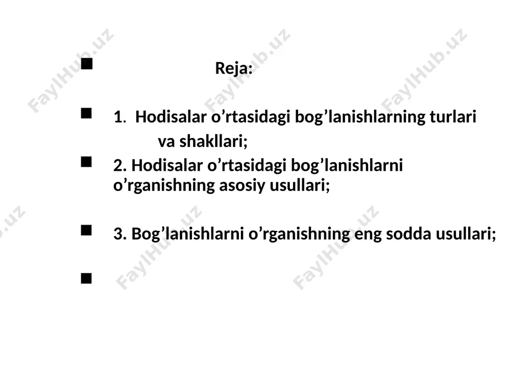 mos keladigan bog’lanish korrelyatsion bog’lanish deyiladi. korrelyatsion bog’lanishning harakterli hususiyati shundan iboratki, bunda omillarning to’liq soni noma’lum bo’ladi. korrelyatsiya so’zi lotincha correlation so’zidan olingan bo’lib, o’zaro munosabat, muvofiqlik, bog’liqlik degan lug’aviy ma’noga ega. bu atamani statistika faniga ingliz biologi va statistik frensis gal’to xix asr ohirida kiritgan. bir belgi х ning har bir qiymatiga ikkinchi o’zgaruvchan у belgining taqsimoti mos kelsa, bunmay munosabat korrelyatsion bog’lanish deb yuritiladi. omillarning soniga qarab funksional bog’lanishlar bir yoki ko’p omilli bo’ladi.ulardan ijtimoiy fanlarga nisbatan aniq fanlarda juda keng foydalaniladi, chunki funksional bog’lanishlar tabiiy hodisalar orasida ko’p uchraydi. omillarning har bir qiymatiga turli zamon va makon sharoitlarida natijaviy belgining aniq qiymatlari emas, balki har xil qiymatlari mos keladigan bog’lanish korrelyatsion bog’lanish deyiladi. korrelyatsion bog’lanishning harakterli hususiyati shundan iboratki, bunda omillarning to’liq soni noma’lum bo’ladi. korrelyatsiya so’zi lotincha correlation so’zidan olingan bo’lib, o’zaro munosabat, muvofiqlik, bog’liqlik degan lug’aviy ma’noga ega. bu atamani statistika faniga ingliz biologi …