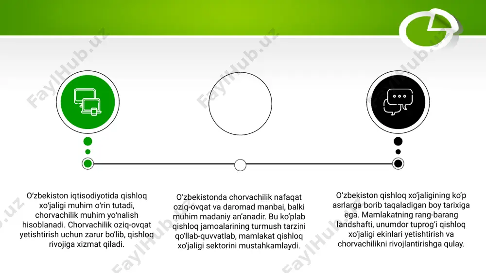 uvvatlash bo‘yicha turli loyiha va tashabbuslar, jumladan, o‘quv dasturlari va zamonaviy texnologiyalarni o‘zlashtirish amalga oshirildi. o‘zbekiston yanada barqaror va barqaror qishloq xo‘jaligi sektorini rivojlantirish tarafdori. 01 1 2 3 oʻzbekiston iqtisodiyotida qishloq xoʻjaligi hal qiluvchi oʻrin tutadi, chorvachilik muhim oʻrin tutadi. o‘zbekiston fermerlari turli muammolarga duch kelmoqda, jumladan, zamonaviy texnologiya va resurslardan foydalanish imkoniyati cheklangan. fermerlar duch keladigan yana bir muammo - iqlim o'zgarishining ularning ekinlari va chorva mollariga ta'siri. qurgʻoqchilik va boshqa ekstremal ob-havo hodisalari oʻzbekistonda qishloq xoʻjaligi ishlab chiqarishiga jiddiy taʼsir koʻrsatishi mumkin. bundan tashqari, o‘zbekiston fermerlari bozorga kirish va narx-navo bilan bog‘liq muammolarga duch kelishmoqda, bu esa o‘z mahsulotlarini adolatli narxlarda sotishni qiyinlashtirmoqda. infratuzilmani takomillashtirish va qo'llab-quvvatlovchi siyosatni amalga oshirish ushbu muammolarni hal qilish uchun muhim ahamiyatga ega. 6. o‘zbekistonda fermerlar duch kelayotgan muammolar qishloq xoʻjaligi oʻzbekiston iqtisodiyotida hal qiluvchi oʻrin tutadi, chorvachilik muhim tarkibiy qism hisoblanadi. chorvachilik mamlakatning oziq-ovqat xavfsizligini ta’minlash va qishloq ravnaqiga xizmat qilmoqda. …