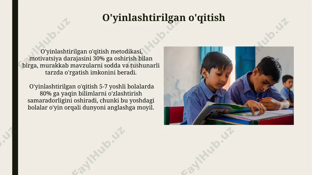 lari va ta'lim jarayonining samaradorligini kuzatish uchun kamida 2 marta (yarim yillik va yillik) monitoring o'tkazish kerak. bu ta'lim sifatini yaxshilashga imkon beradi. o'qituvchilarning professional rivojlanishiga sarflangan vaqt va mablag'lar miqdori (masalan, 10% byudjet) ta'lim sifatini o'lchashda muhim omil hisoblanadi va statistik tahlil orqali o'rganilishi mumkin. onlayn ta'lim va masofaviy o'qitish onlayn va masofaviy o'qitishda kamida 2 marta haftada o'qituvchi va o'quvchi o'rtasidagi onlayn aloqani ta'minlash, fikr almashish va muammolarni hal qilish uchun muhimdir. masofaviy o'qitishda o'quvchilarning mustaqil o'rganish ko'nikmalarini rivojlantirish uchun 5-10 ta turli xil o'quv resurslari va onlayn kutubxonalardan foydalanish tavsiya etiladi. loyihaviy o'qitish metodlari zamonaviy texnologiyalarni integratsiya qilgan loyihaviy uslublar, o'rta maktab o'quvchilarining 60% da axborotni qayta ishlash va taqdim etish tezligini 15% ga oshiradi. loyihaviy o'qitish metodlari o'quvchilarning 80% da mustaqil fikrlash va tanqidiy tahlil qilish ko'nikmalarini 20% ga oshirishga yordam beradi, bu esa bilim sifati oshishiga olib keladi. kritik fikrlashni shakllantirish tanqidiy fikrlash ko'nikmalarini rivojlantirish …