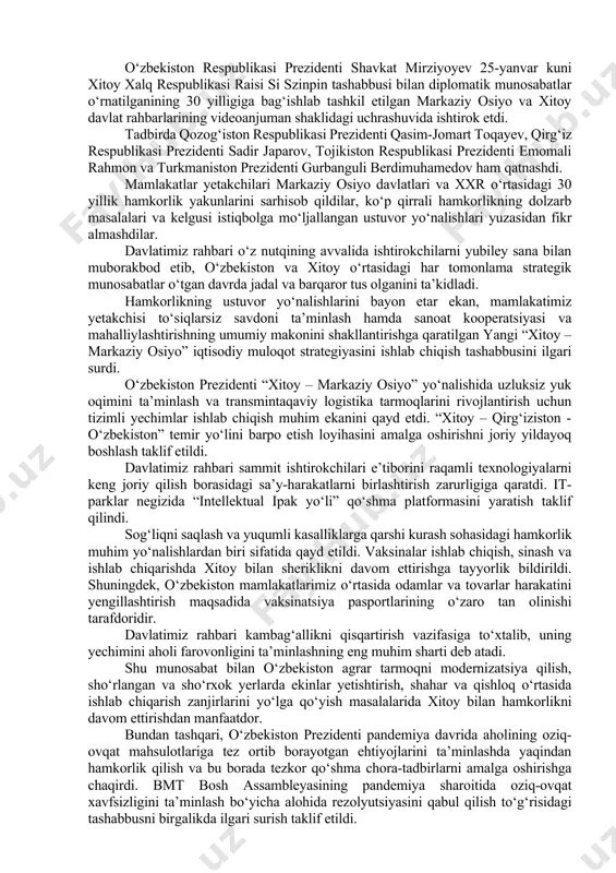 . - bu maqsadga erishish uchun bozor ham bor, katta miqdorda xom ashyo ham bor, talabgor ham bor. faqat buning uchun tadbirkorlarga barcha sharoitlarni yaratib berish kerak. shu maqsadda avval berilgan soliq va bojxona imtiyozlari 2026-yilgacha uzaytirilishi belgilandi. shuningdek, chet ellik mutaxassislarni jalb etish xarajatlarining bir qismi qoplab beriladi. chet ellarda ulgurji ombor va savdo uylari tashkil qilish muhimligi ta’kidlandi, buning uchun xorijiy valyutada 3 yilga 4 foizlik kreditlar ajratilishi belgilandi. bugungi kunda yurtimizda ishlab chiqarilayotgan charm mahsulotlari hajmida ayollar poyabzali ulushi 23 foiz, bolalar poyabzali 8 foizni tashkil etadi, xolos. shu bois bu yo‘nalishni ham soliq imtiyozi orqali rag‘batlantirishga ko‘rsatma berildi. - eng katta masala - mutaxassis yetishmasligi. shuning uchun barcha hududlar bu borada aniq reja qilib, joylarda kadrlarni o‘qitish tizimini yo‘lga qo‘yishi kerak, - dedi prezident. toshkent to‘qimachilik va yengil sanoat institutida zamonaviy o‘quv-ishlab chiqarish laboratoriyasi tashkil etish, xorijda mutaxassislar malakasini oshirish, o‘rta bo‘g‘in ishchilarini tayyorlash bo‘yicha vazifalar …