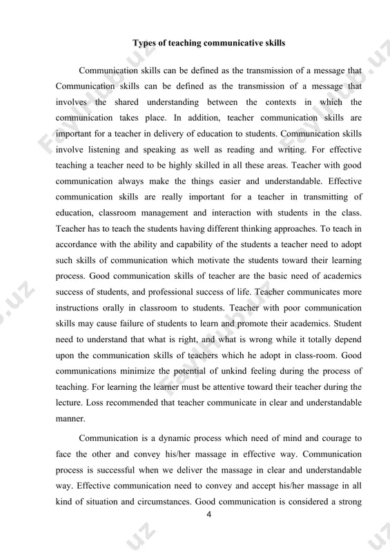 urage to face the other and convey his/her massage in effective way. communication process is successful when we deliver the massage in clear and understandable way. effective communication need to convey and accept his/her massage in all kind of situation and circumstances. good communication is considered a strong tool `for effectiveness in the teaching profession. as variety of skills are needed for good teaching and teachers. a study conducted by indicates that for effective teaching, teacher requires good communication skills such as good communication, good classroom management, updating knowledge and maintaining personality. no one can teach effectively until having these basics skills of teaching. different research revolves that there is significant co-relation between communication skills and supervisor perception of job performance. furthermore, student’s character building and academic background totally depends upon the professional attitude of teachers. if teachers adopt positive professional attitude towards the students in their academic and as …