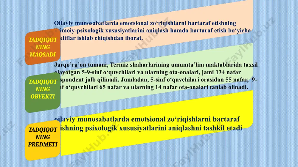 dlar bilan inson organizmining nurlanishi o‘sishni kuchaytiradi, ya’ni akselerasiya jarayoni yuzaga keladi. ijtimoiy sharoitning yaxshilanishi nazariyasi: turmush sharoitining yaxshilanishi tufayli nasliy belgilarning bir tekis o‘tishi kabi omillar akselerasiya jarayonini tezlashtiradi ijtimoiy akseleratsiya nazariya: ota-onalarning umumiy saviyasi yuksalgani radio, televizor, teatr, kino, konsert zallari, ko‘lami kengayishi, internet tarmog‘i jadal o‘sishi §1.2. emotsional zo‘riqish ijtimoiy-psixologik fenomen sifatida. emotsiya (lotincha- larzaga keltiraman,hayajonlantiraman) degan ma’noni bildiradi. ichki yoki tashqi qo’zg’atuvchilar ta’siriga subyektiv javob reaksiyasi. "emotsional zo‘riqish" atamasi 1974 yilda amerikalik psixiatr x.j.freydenberger tomonidan kiritilgan. emotsional zo‘riqishni o‘z resurslari va kuchlariga keskin oshirilgan talablar tufayli kelib chiqadigan charchoq deb ta’riflangan. keyinchalik, u ushbu holat "muvaffaqiyat usti kasalligi" deb atalgan. jahon sog‘liqni saqlash tashkilotining ta’rifiga ko‘ra, "emotsional zo‘riqish sindromi" (ezs) - bu ishdagi mahsuldorlikning buzilishi, charchoq, uyqusizlik, somatik kasalliklarga duchor bo‘lishga bog‘liq jismoniy, hissiy yoki motivatsion charchoqdir. dastlab, bu atama madorsizlik holati, o‘z foydasizligi hissi bilan charchoq deb ta’riflangan. c.cherniss emotsional zo‘riqish paydo bo‘lishining yangi elementini …