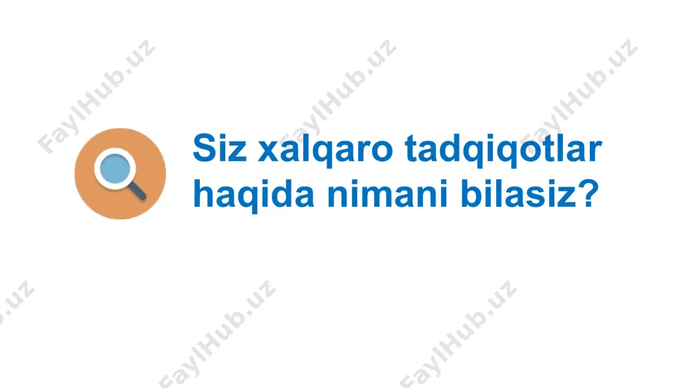 tabiiy fanlar ) / pirls ( oʻqish ) 5-7 summativ (chsb-50% va bsb-40%) / formativ (10%) 8 timss ( matematika va tabiiy fanlar ) 9 d avlat imtihoni / davlat akkreditatsiyasi / milliy reyting imtihoni pisa ( oʻqish, matematika va tabiiy fanlar ) 10 11 d avlat imtihoni / davlat akkreditatsiyasi qabul imtihoni ichki baholash tajriba sinov tashqi baholash qabul imtihoni xalqaro baholash amaldagi baholash tizimi siz xalqaro tadqiqotlar haqida nimani bilasiz ? umumiy ta’lim sifatini baholashga qaratilgan xalqaro tadqiqotlar iea – ta’lim sohasidagi yutuqlarni baholash xalqaro assotsiatsiyasi timss (1995 , 1999, 2003, 2007, 2011 , 2015, 2019 , 2023) pirls ( 2001, 2006, 2011 , 2016, 2021, 2026 ) oecd – iqtisodiy hamkorlik va taraqqiyot tashkiloti pisa (2000, 2003, 2006, 2009, 2012, 2015, 2018, 202 2 , 2025) talis (2008, 2013, 201 8, 2024) o‘zbekiston xalqaro tadqiqotlardagi o‘rinlari qanday ? {10a1b5d5-9b99-4c35-a422-299274c87663} ishtirokchilar o‘rtacha bali singapur 543 irlandiya 516 yaponiya …