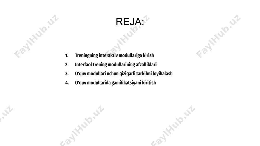 qiziqtiradi va rag'batlantiradi. drag va drop harakatlar yoki simulyatsiya kabi interaktiv elementlarni o'z ichiga oling. yaxshiroq eslab qolish uchun mashg'ulotni esda qolarli va interaktiv qiling. interfaol modullarni yaratish o'quv dizaynini bilishni talab qiladi. kontent tegishli, tushunarli va interaktiv ekanligiga ishonch hosil qiling. samarali o'quv modullarini yaratish uchun o'quvchini hisobga olgan holda loyihalash. o'quv modullarida gamifikatsiyani kiritish o'qitishning interaktiv modullari o'yin orqali dinamik o'rganish tajribasini taklif qiladi. o'yin elementlarini o'z ichiga olgan holda, o'quvchilar yanada samaraliroq shug'ullanadilar va bilimlarni yaxshiroq saqlaydilar. o'quv modullarida gamifikatsiya faol ishtirok etish va motivatsiyani rag'batlantiradi. bu o'quv jarayoniga qiziqarli va hayajon qo'shib, ishtirokchilar uchun yanada qiziqarli va esda qolarli qiladi. qiyinchiliklar, mukofotlar va peshqadamlar jadvali kabi interaktiv xususiyatlar orqali trening interaktiv va raqobatbardosh bo'ladi. bu ta'lim natijalarini yaxshilaydi va o'quvchilarning faolligini oshiradi. 3 1 2 samarali ta'lim uchun interaktiv simulyatsiyalar treningning interaktiv modullari ishtirok etish va bilimlarni saqlashni kuchaytiradi. interaktiv simulyatsiyalar kontseptsiyalarni samarali tushunish va qo'llash …