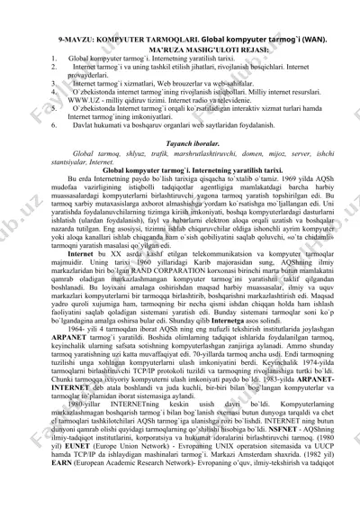 global kompyuter tarmoqlari — DOC
