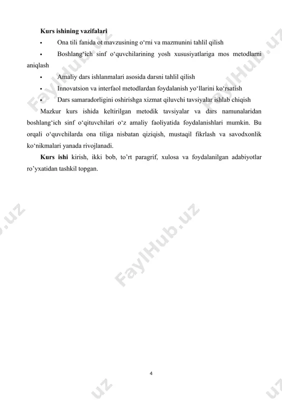 n umumiy otlar bilan ishlash osonroq bo‘lib, ular dastlab shu turdagi otlar bilan tanishadi. xususiy otlar esa ma’lum bir shaxs, joy nomi, muassasa yoki tashkilot nomini bildiradi. masalan: olim, toshkent, bobur, o‘zbekiston respublikasi, navro‘z bayrami va boshqalar. bu otlar bosh harf bilan yoziladi va o‘ziga xoslikni bildiradi. tilshunos olim s. usmonovning fikricha, “xususiy otlar umumiy otlarga nisbatan tilda kamroq uchrasa-da, ularning aloqa doirasi aniqligi bilan ajralib turadi”[footnoteref:4]. [4: s. usmonov. hozirgi o‘zbek adabiy tili. – toshkent: fan, 2015. – b. 108.] shuningdek, otlar konkret va mavhum turlarga ham ajratiladi. konkret otlar sezgi a’zolari orqali idrok etiladigan, ya’ni ko‘rish, eshitish, ushlash orqali bilish mumkin bo‘lgan predmetlarni bildiradi: kitob, daraxt, telefon, oyna va hokazo. mavhum otlar esa bevosita idrok etilmaydi, balki fikr va tafakkur orqali anglanadi. masalan, baxt, do‘stlik, ilm, yaxshilik, or-nomus va boshqalar. bu farqni tushunish o‘quvchilarning mantiqiy fikrlashini shakllantirishda muhim ahamiyat kasb etadi. o‘quvchilarga otlarning turlarini o‘rgatishda vizual metodlardan, taqqoslash, …