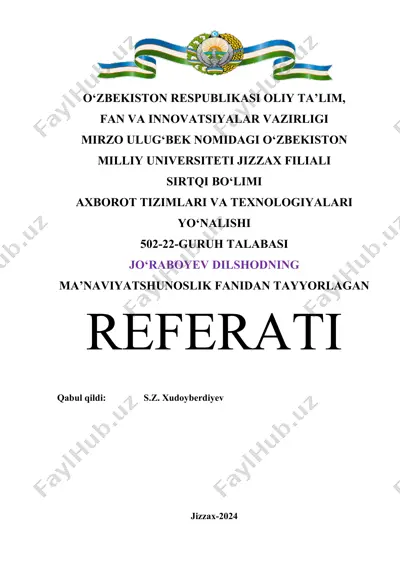 “temur tuzuklari”da ma’naviyat masalalari (referat) — DOCX