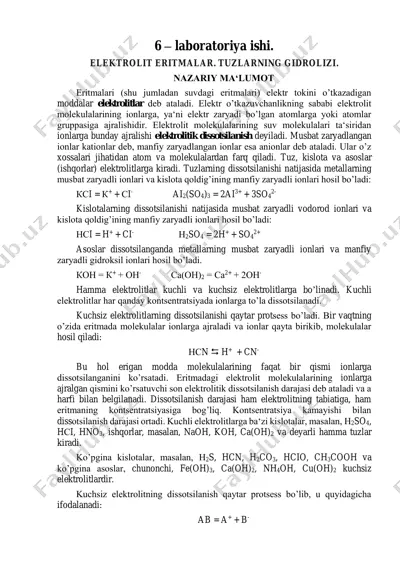 elektrolit eritmalar va tuzlarning gidrolizi — PDF