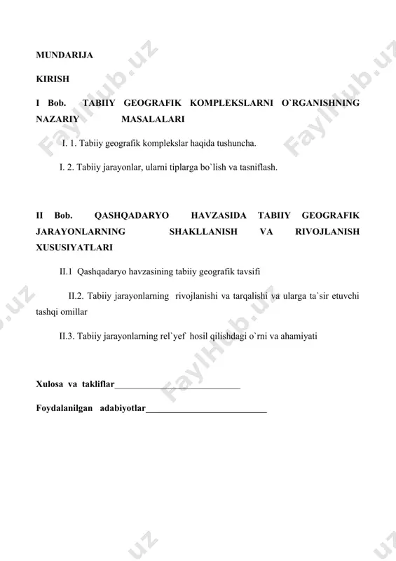 n biridir. prezidentimiz ma’ruzasida kо‘rsatib о‘tilgan yо‘l yо‘riqlarga tayanilgan holda yuqorida ta’kidlab etilgan mulohazalarni e’tiborga olgan holda, mazkur ishda bu sohada kо‘rsatib о‘tilgan muammoli masallarni yechish yо‘llari bu mazkur ishning daolzarb ekanligini belgilaydi. tadqiqotning о‘rganilganlik darajasi. adir mintaqasi yerlaridan lalimikor dehqonchilikda oqilona foydalanish masalalar bilan m.v.belotserkovskiy, m.b.doshchanov, a.dj.djerrord, l.o.korpachevskiy, 1ma’rifat2012 yil 24 yanvar № 007 (14556) a.a.rafiqov f.p.mamatov, i.a.snachkov, x.t.nazarov, f.n.xikmatov, m.muradov, a.m.ochilov, l.a.g‘afurova, k.i.shadraimova, sh.r.ubaydullayev, o. murodov, t. muxammedov a. nigmatov, va boshqa olimlarning ilmiy tadqiqotlarida yoritilgan. bitiruv malaka ishining maqsadi. viloyat qishloq xо‘jaliginig turli tarmoqlarida foydalanilayotgan yerlarning mahsuldorligini oshirish bо‘yicha joy tabiiy sharoitlarning geografik tahlili qilish asosida yerlardan dehqonchilikda foydalanishda inson va tabiat о‘rtasidagi о‘zaro aloqalari natijasida yuzaga kelish mumkin bо‘lgan jarayonlarning salbiy oqibatlarini aniqlash va bunday jarayonlarni tugatishga yо‘naltirilgan ilmiy metodik tavsiyalar ishlab chiqish tadqiqot obyekti qashqadaryo hududlarida yerlardan dehqonchilikda foydalanish jarayonida yuzaga kelayotgan turli xil eroziya jarayonlarini о‘z ichiga oladi. tadqiqot predmeti - yerlardan dehqonchilikda foydalanishda …